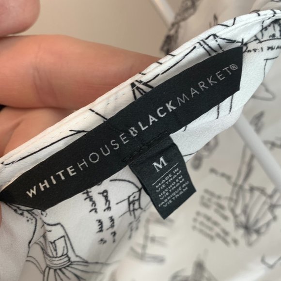 White House Black Market White & Black France Themed Sleeveless Blouse - Picture 3 of 6